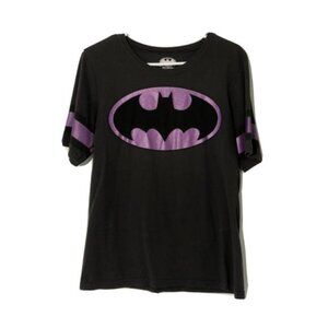 Girls Youth Bat Signal Short Sleeve Batman Shirt Sz 19 XXL Purple Black EUC